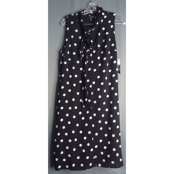 Tribal Femme High Tie Neck Knee Length Dress Black White Polka Dot Size TP/XS - Picture 3 of 10